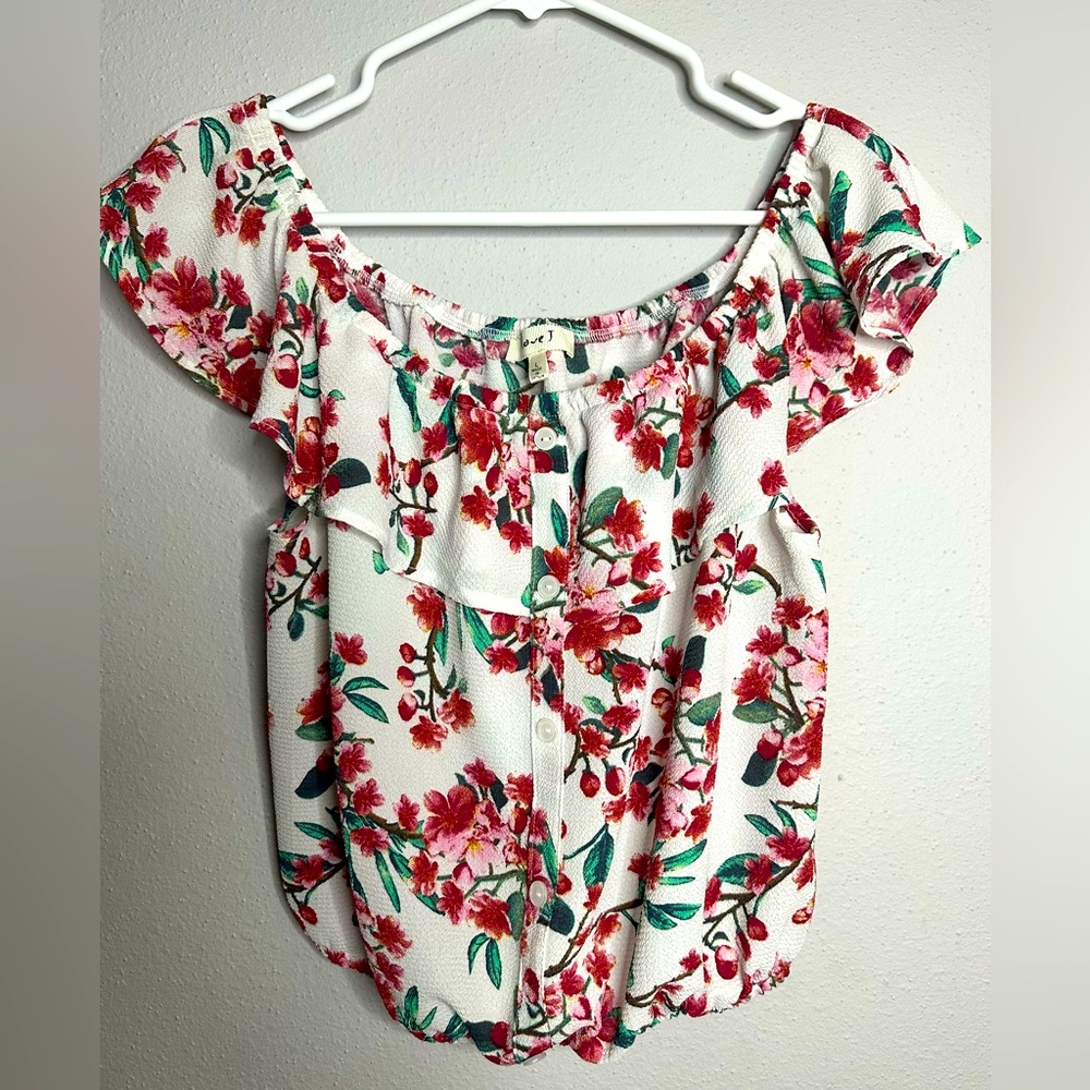 FLORAL CROP TOP OVER THE SHOULDER